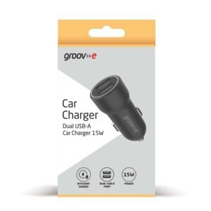 GROOV-E CAR CHARGER DUAL USB-A 15W BLACK