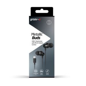 METALLIC BUDS USB-C EARPHONES WITH REMOTE MIC & VOLUME CONTROL BLACK