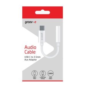 GROOV-E AUDIO ADAPTER USB-C TO 3.5MM FEMALE AUX ADAPTER WHITE 10CM