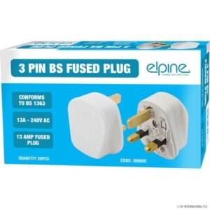 ELPINE 3 PIN BS FUSED PLUG 13A WHITE 20 PIECES