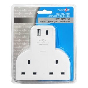 POWERPLUS 2 WAY PLUG IN ADAPTOR WITH USB AND C PORT