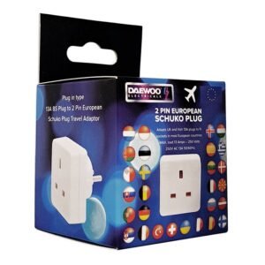 DAEWOO EUROPEAN TRAVEL ADAPTOR UK 3 PIN TO 2 PIN EUROPE
