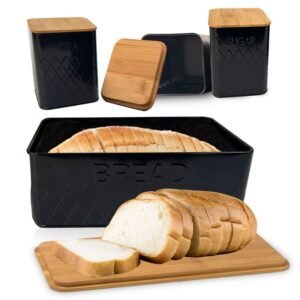 TOP 3 BREAD BIN AND 3 PIECE CANISTER SET BLACK