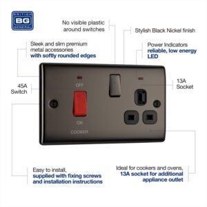 BG BLACK NICKEL COOKER SWITCH SOCKET
