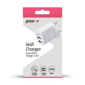 GROOV-E WALL CHARGER DUAL USB-A 12W WHITE