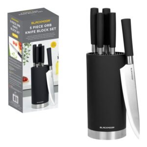 BLACKMOOR ORB BRUSHED STEEL KNIFE BLOCK BLACK